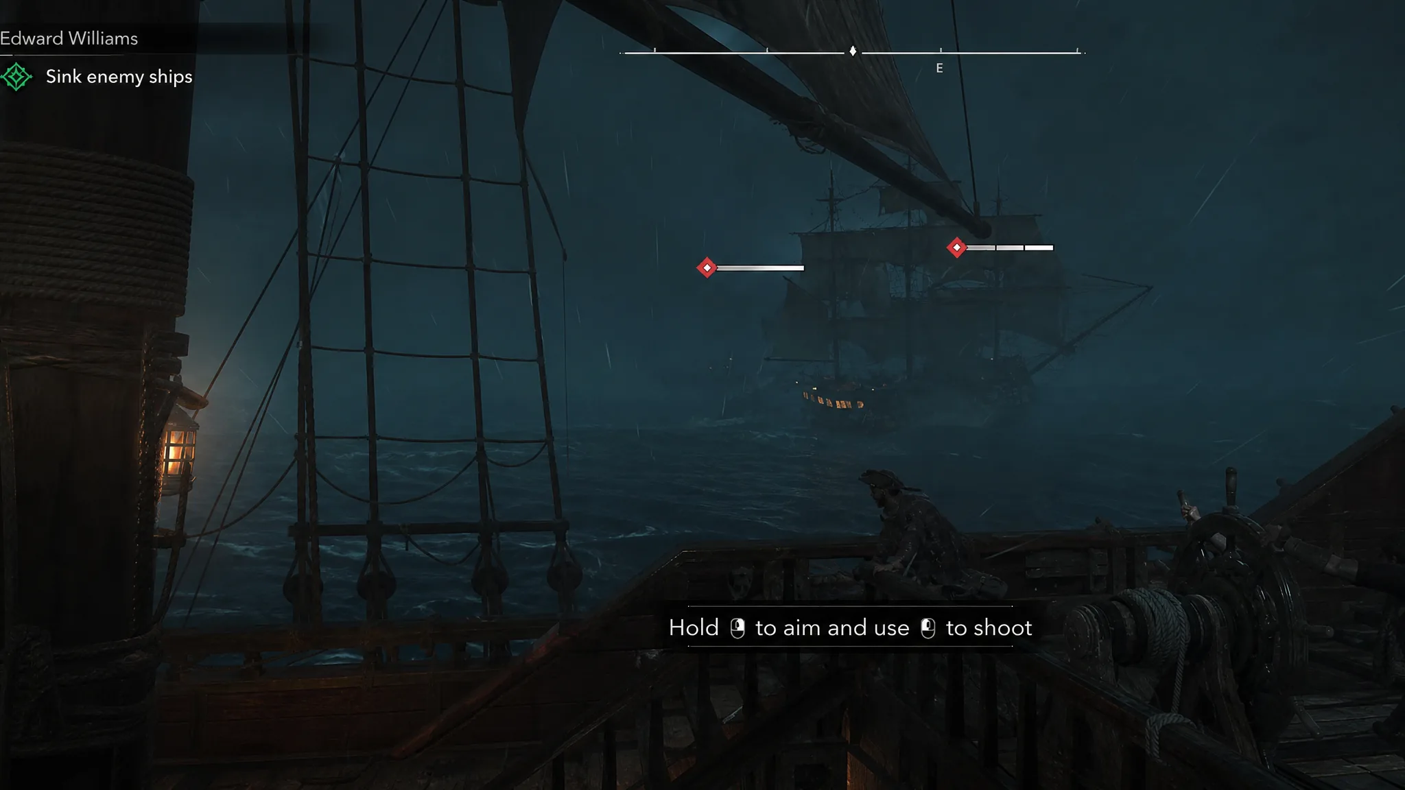 Edward swimming toward a beach through burning debris