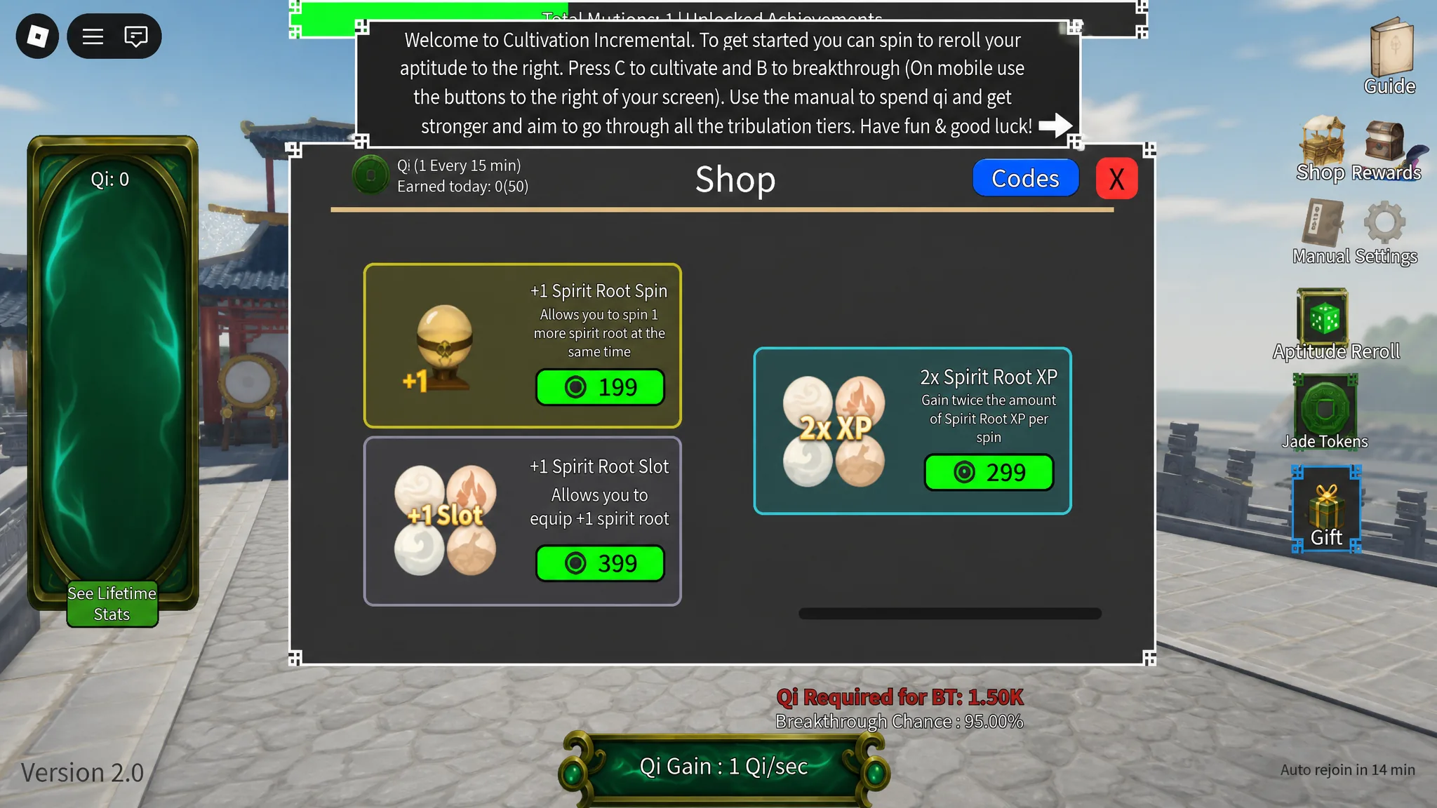 How to redeem codes in Cultivation Incremental