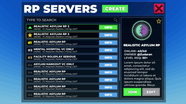 Artwork for the ROLEPLAY SERVERS SIGNUP event in Asylum Life