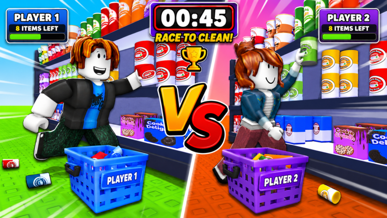 Artwork for the 1v1 VERSUS MODE! event in Clean the Supermarket