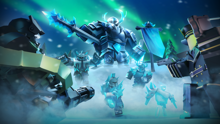 Artwork for the Frost Champion Arrival event in Tower Defense Simulator