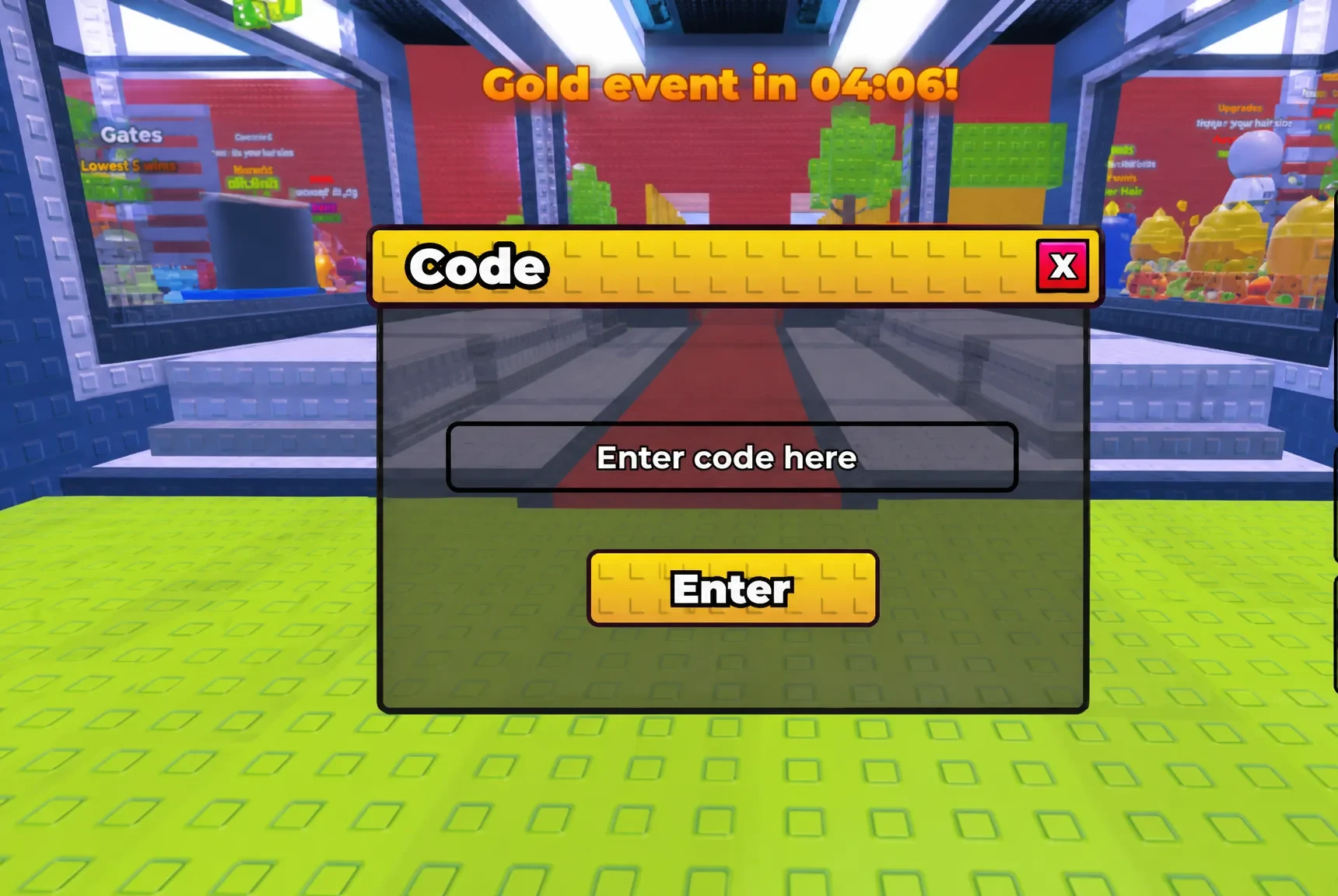 The code redemption input box in Be A Hair on Roblox