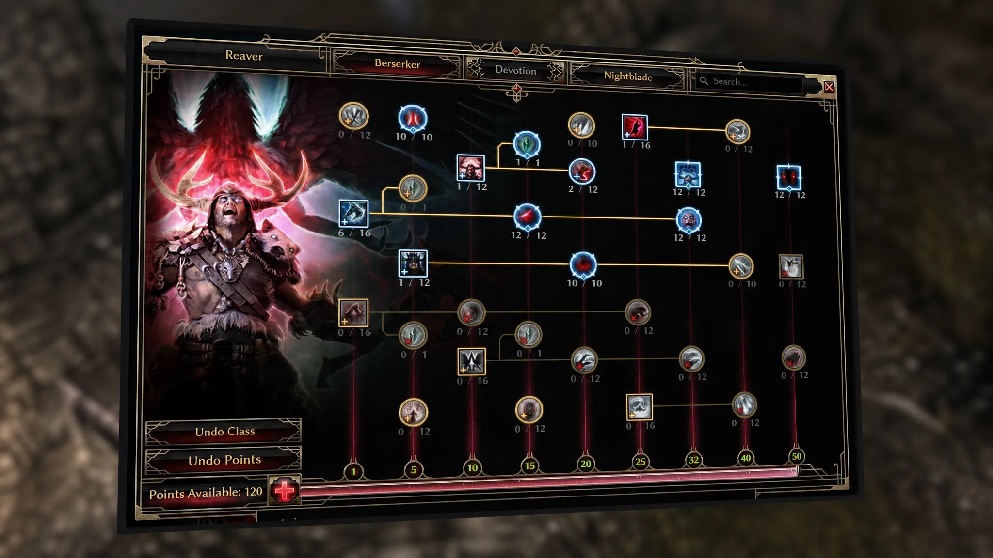 Bleed skill nodes for the Berserker in Grim Dawn