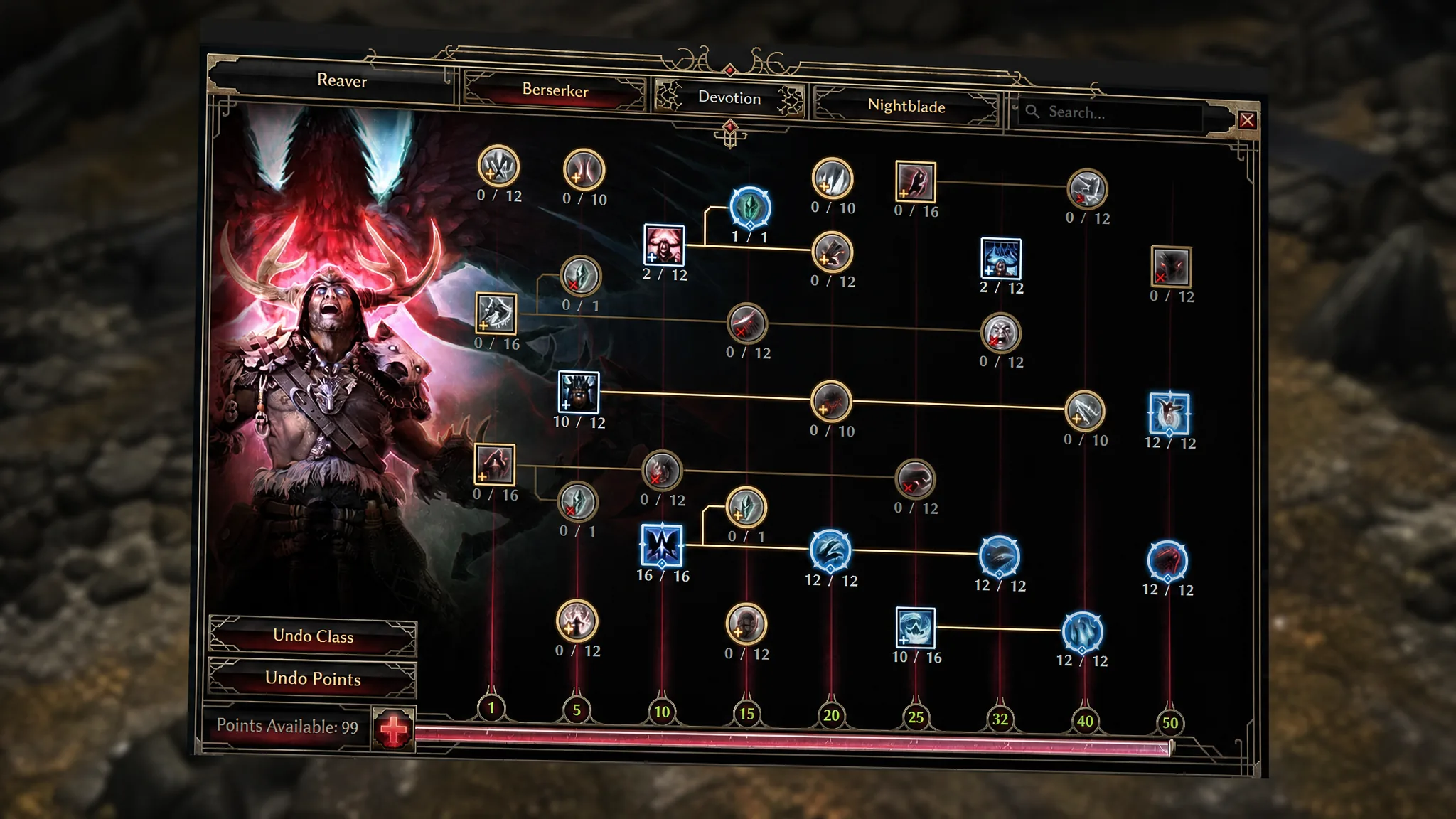 Cold and Frostburn skill nodes for the Berserker in Grim Dawn