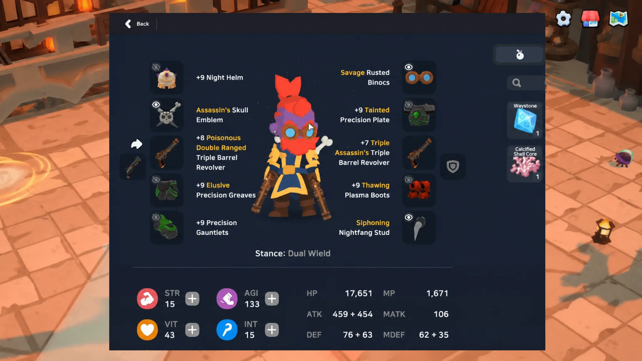 Gunslinger weapons and armor layout in SpiritVale