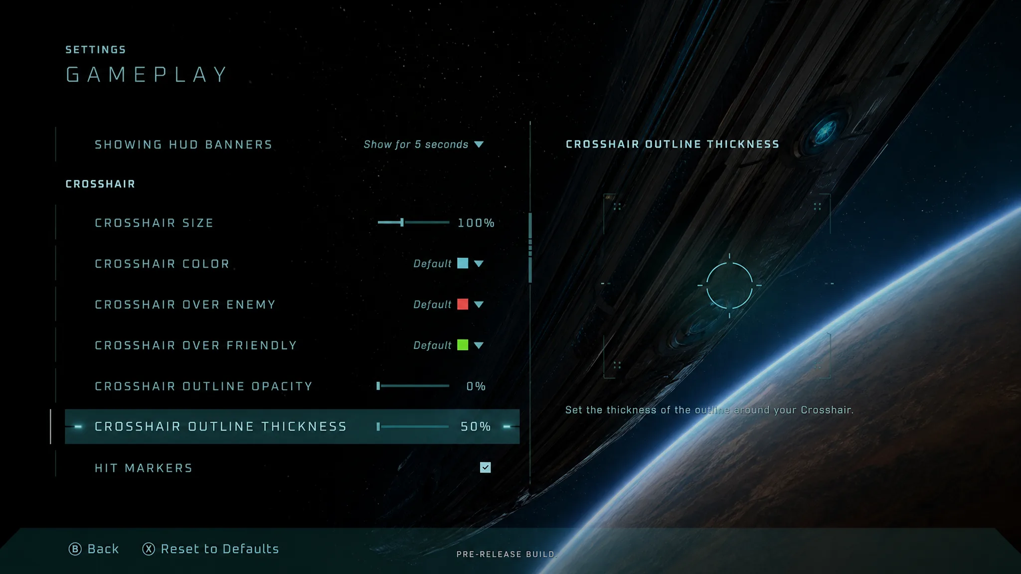 Crosshair settings menu in Halo Campaign Evolved