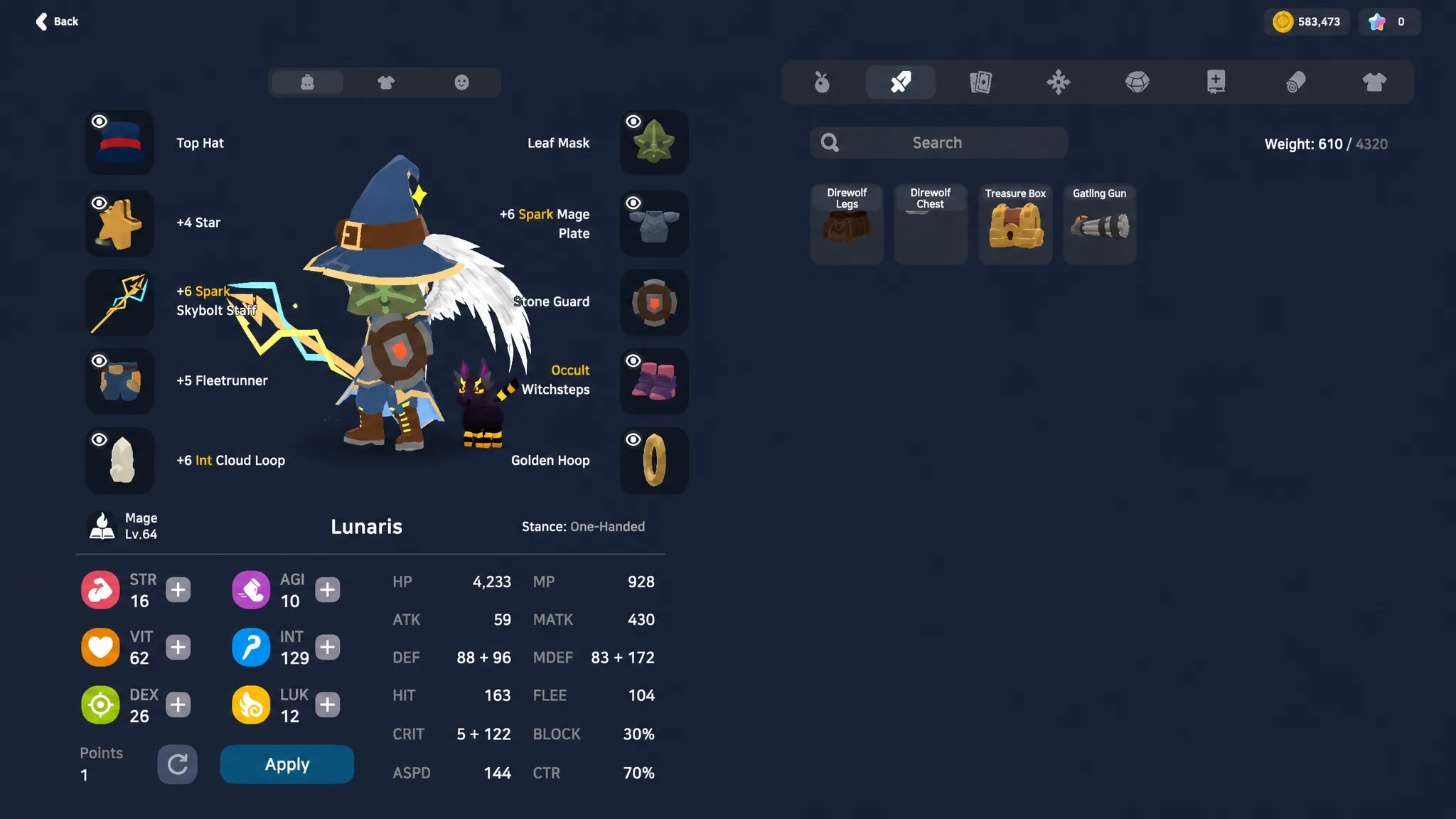 SpiritVale Mage gear selection based on stats