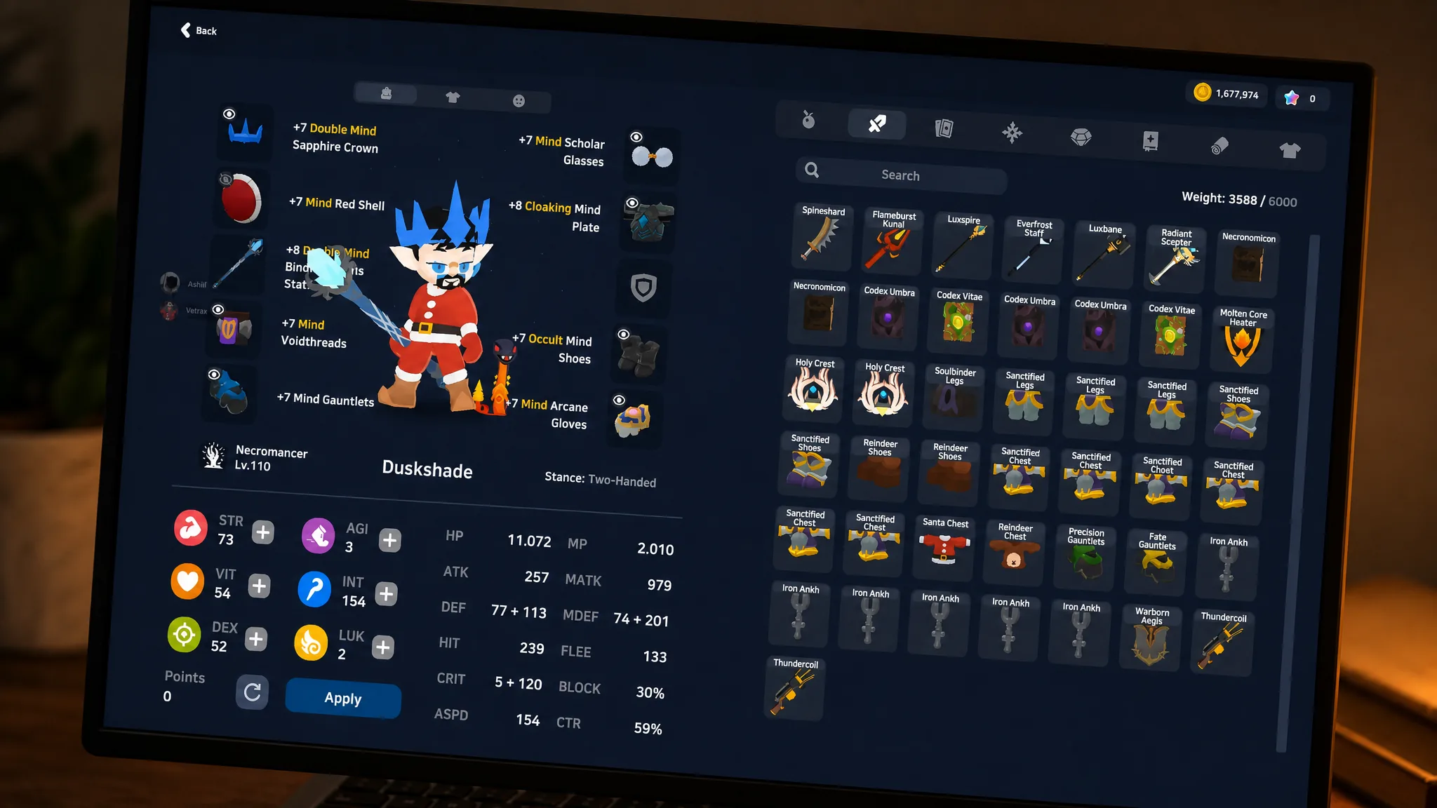 SpiritVale Necromancer weapon and armor setup