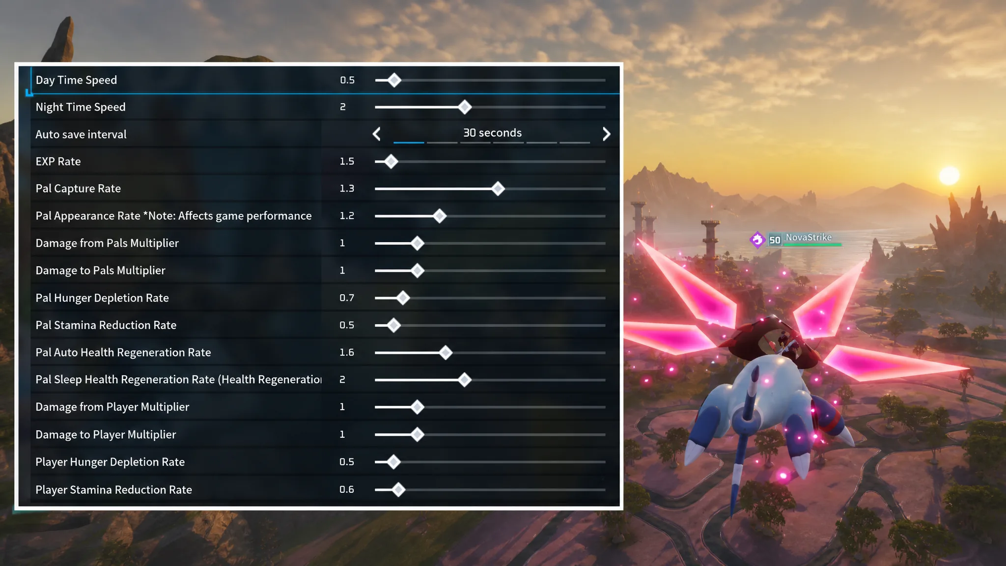Palworld 1.0 custom world settings menu