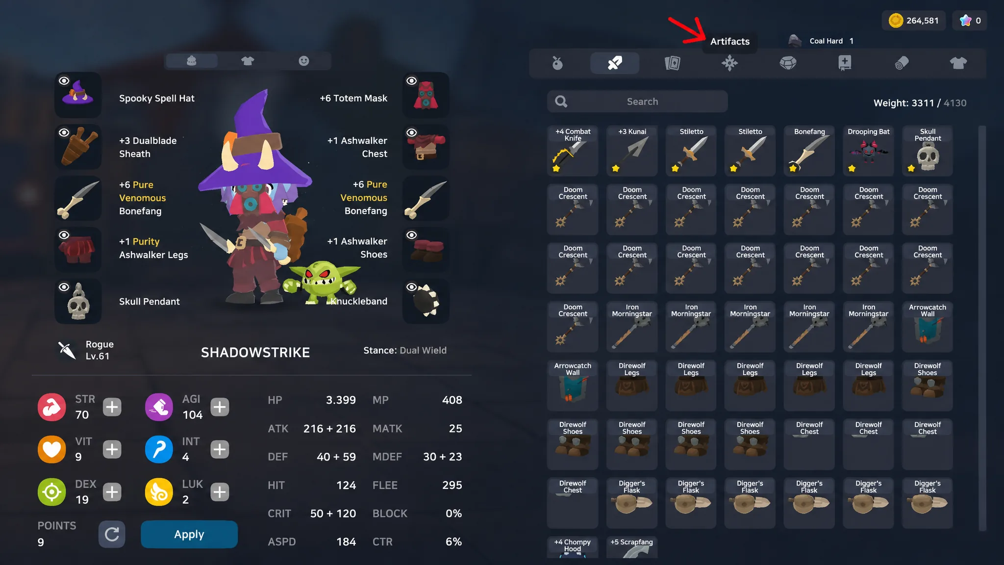 Full stats for a SpiritVale Rogue Venom Strike build