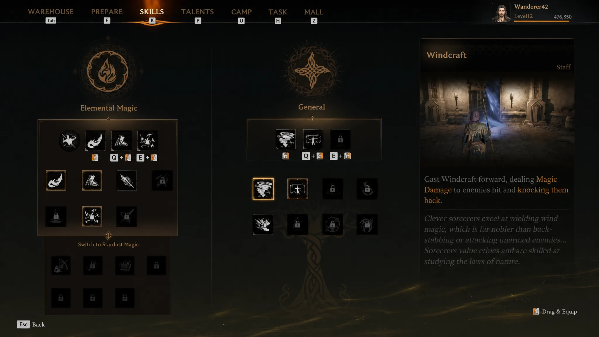 Sorcerer skills in Mistfall Hunter