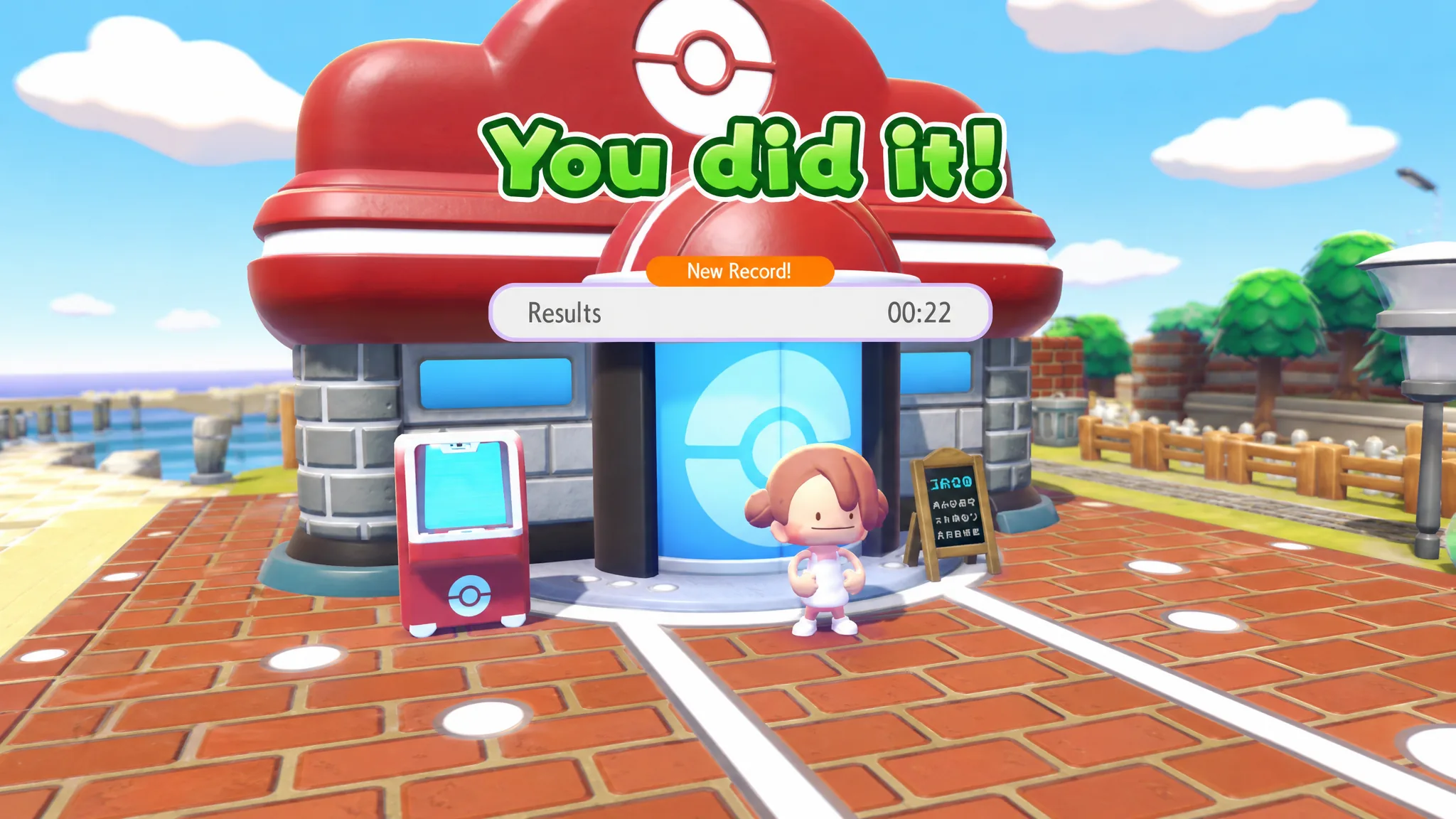 Ditto standing proudly after winning hide-and-sneak in pokopia
