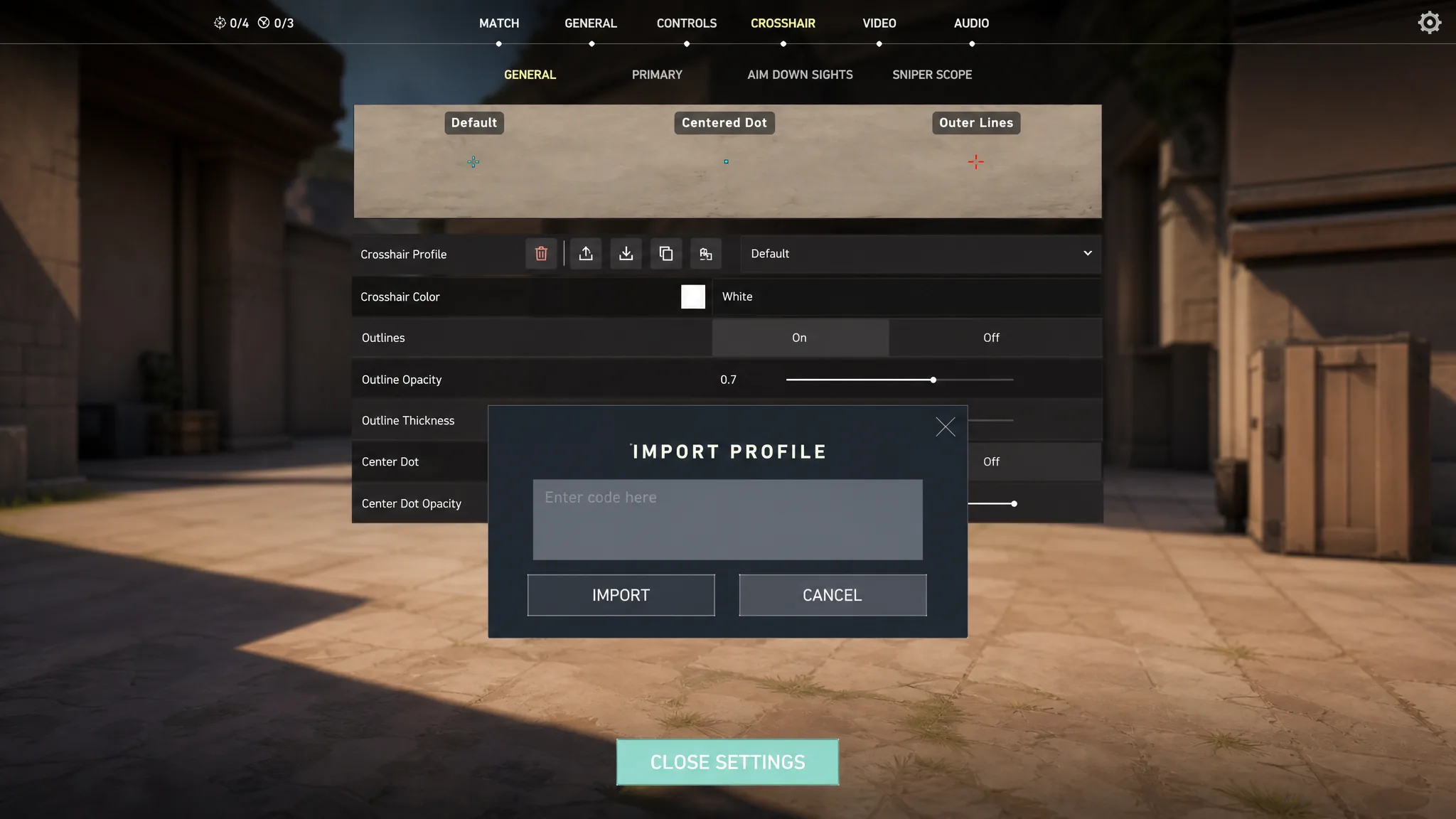 Valorant crosshair: import pop-up