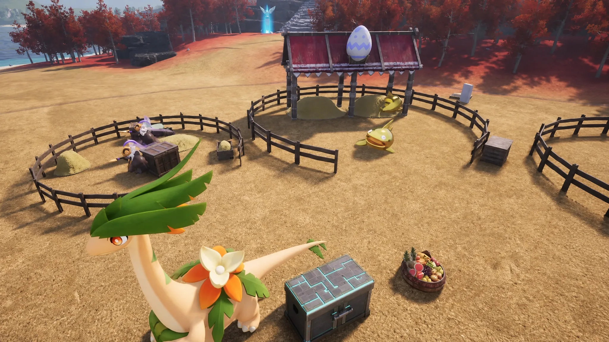 A dedicated mining base set up for passive gold farming in Palworld