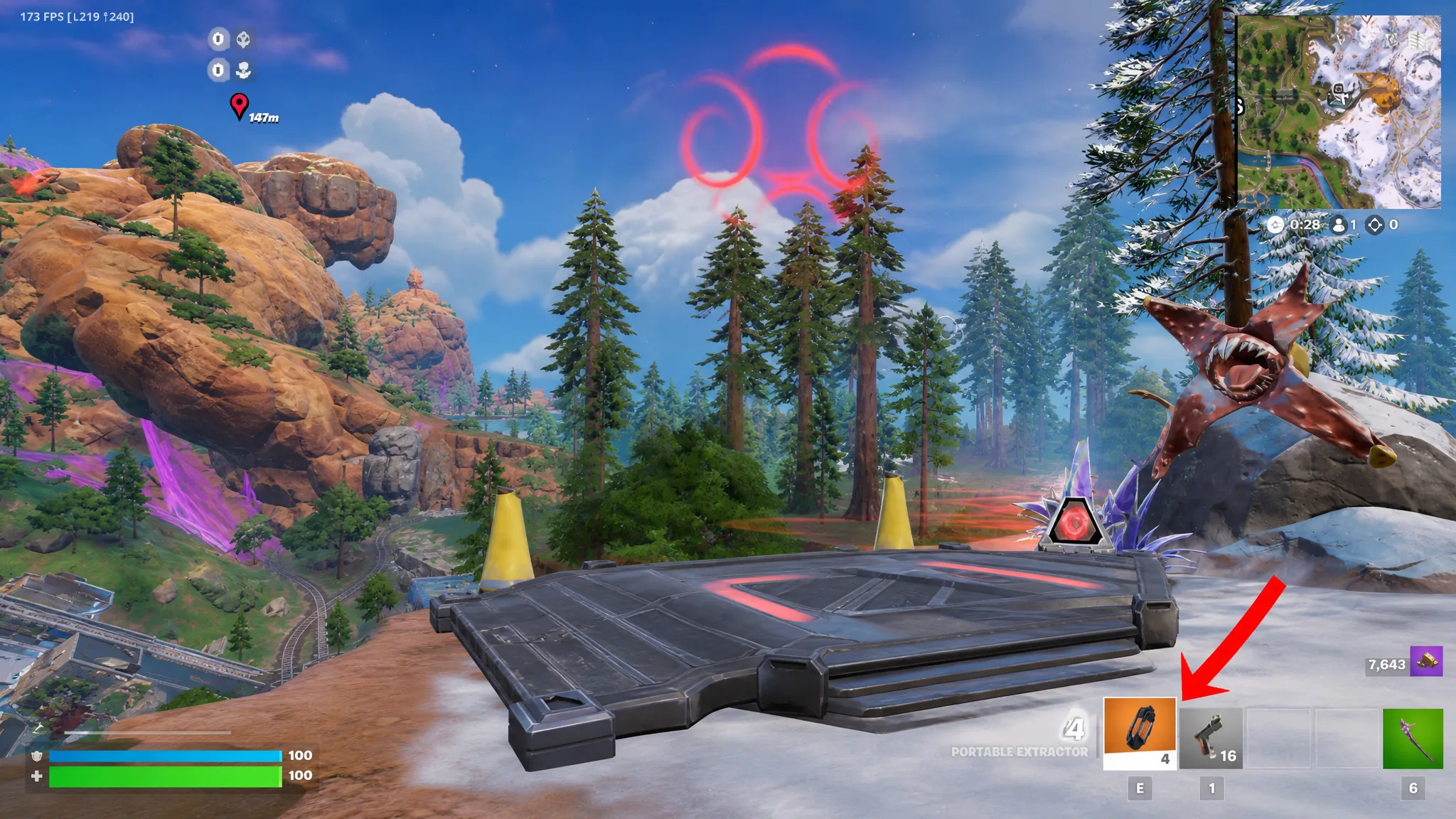 Landing at Extraction Point in Fortnite for Glitch