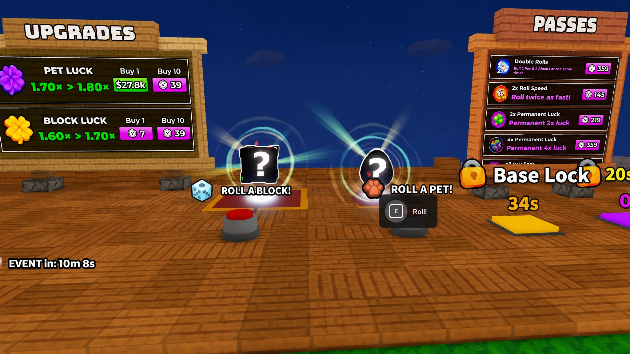 Platform where you roll for materials and pets in Build a Base and Steal