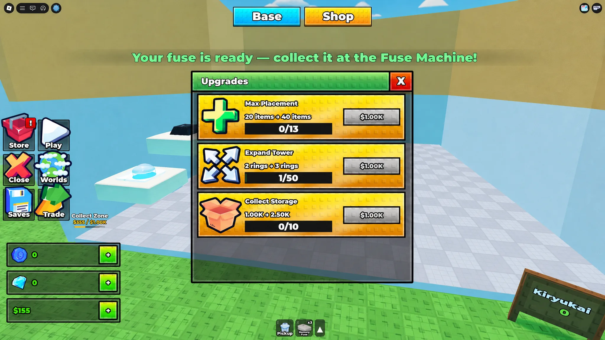 Tower upgrade menu in Build an ASMR Tower