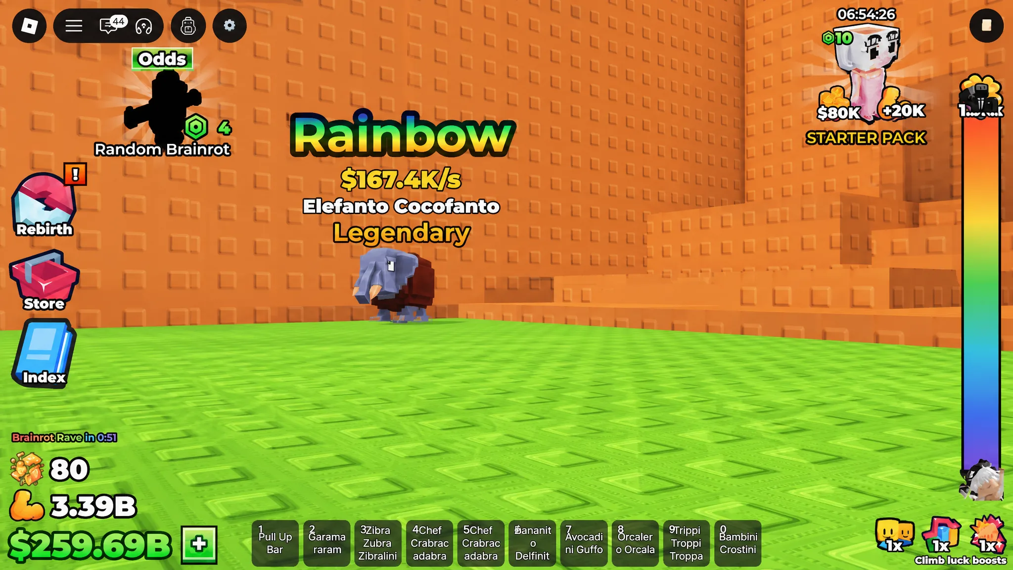 image showing a brainrot with the Rainbow mutation in Climb and Drop a Lucky Block