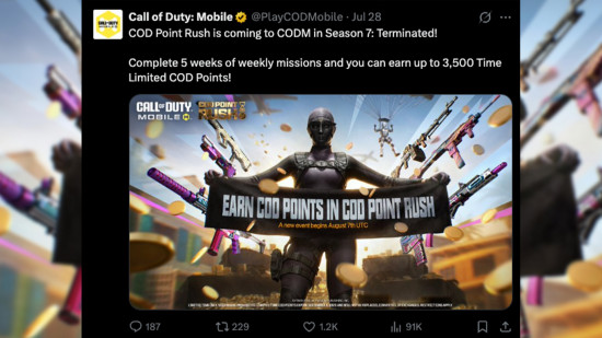 CODM COD Points Rush: An image of the Roze operator surrounded by COD Points in Call of Duty Mobile