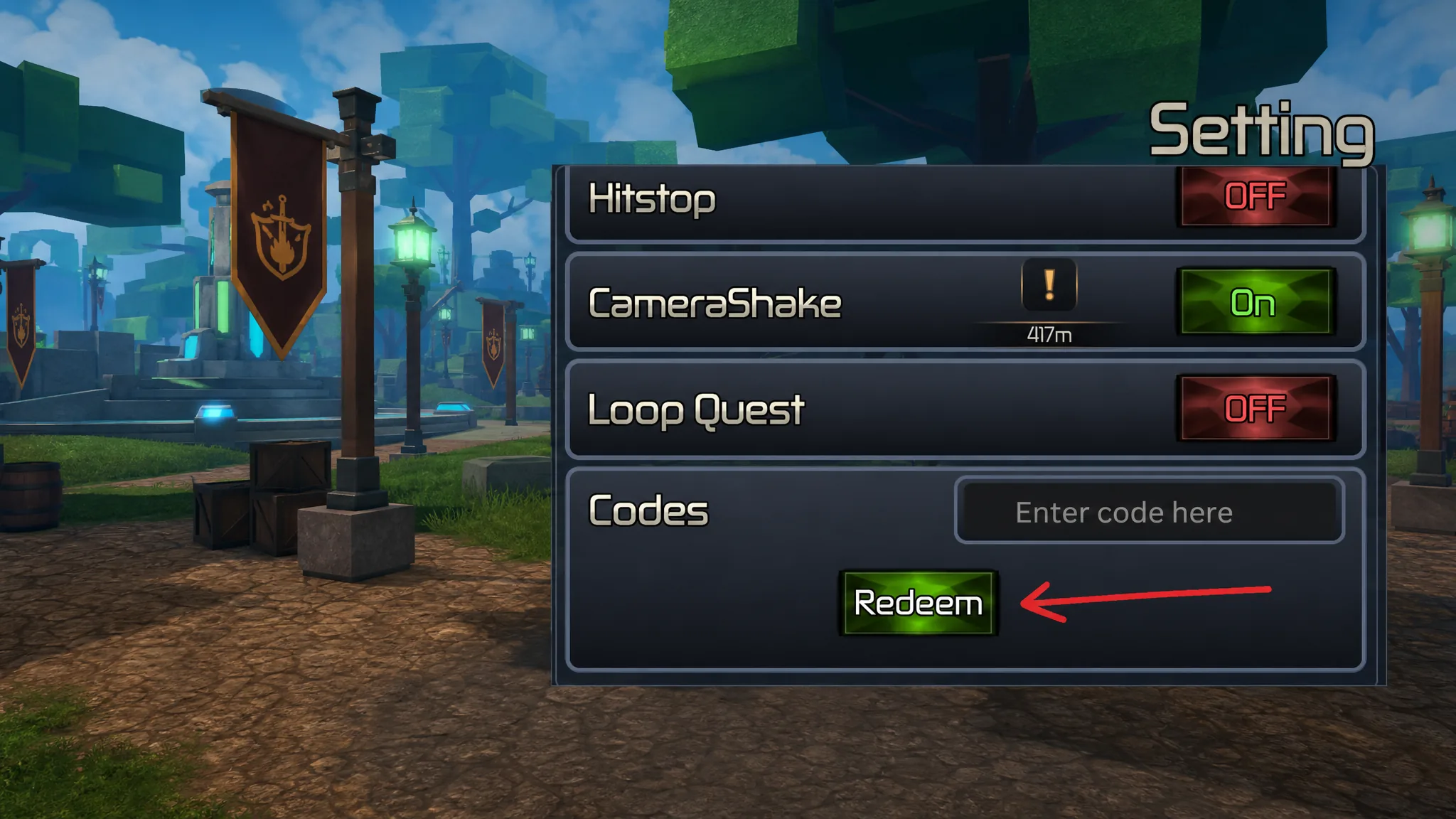 The Codes Section in Broken Blade Roblox Experience