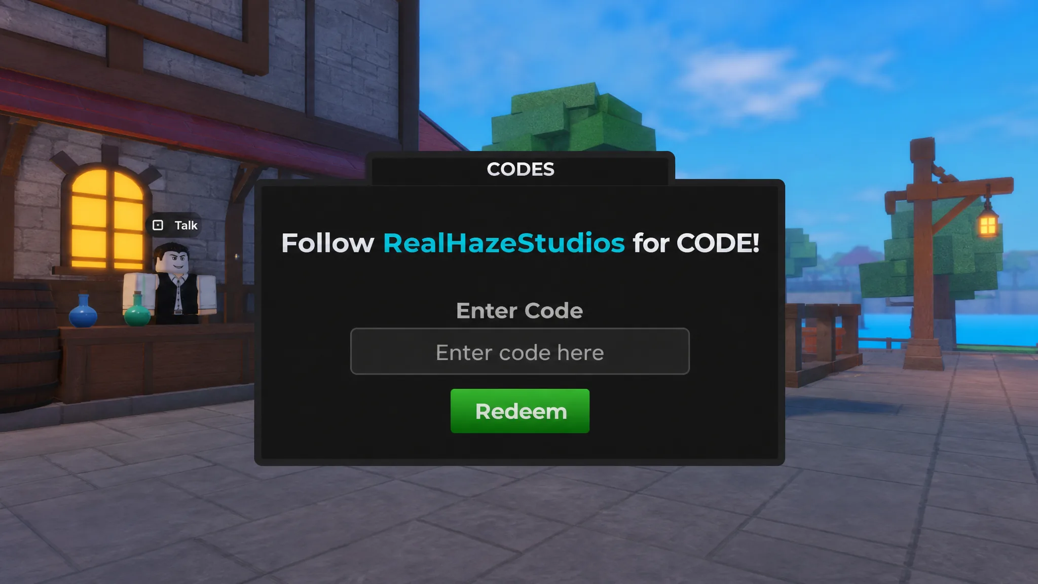 The Codes Section in Haze Seas Roblox Experience