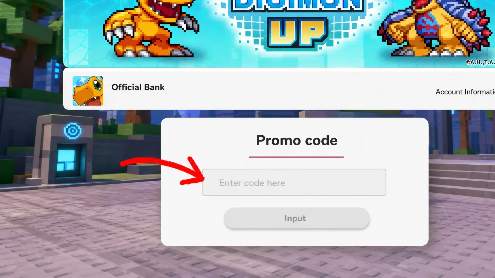 Digimon UP Promo Code page