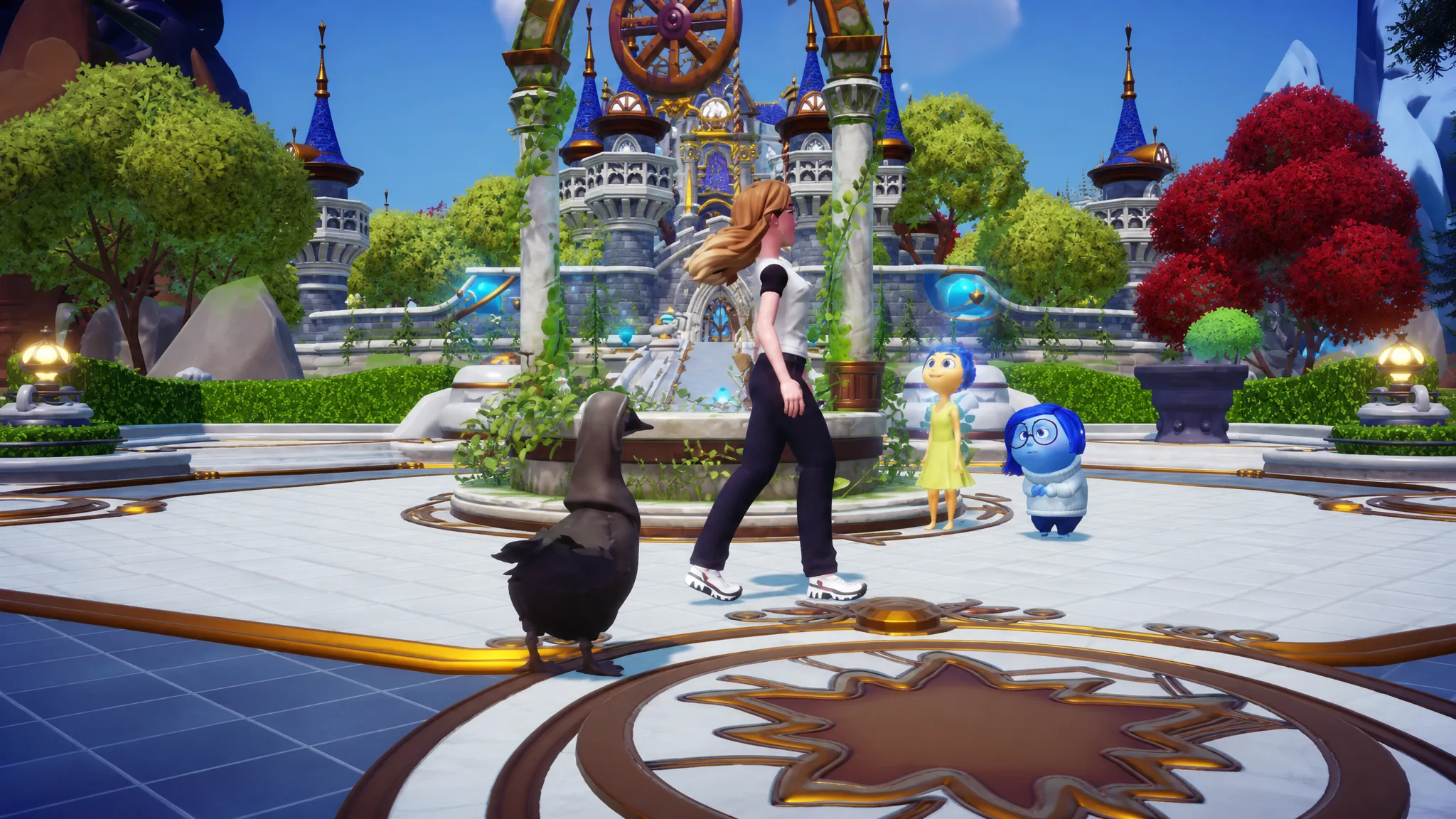 Player walking with goose by joy and sadness in memory mania event in disney dreamlight valley