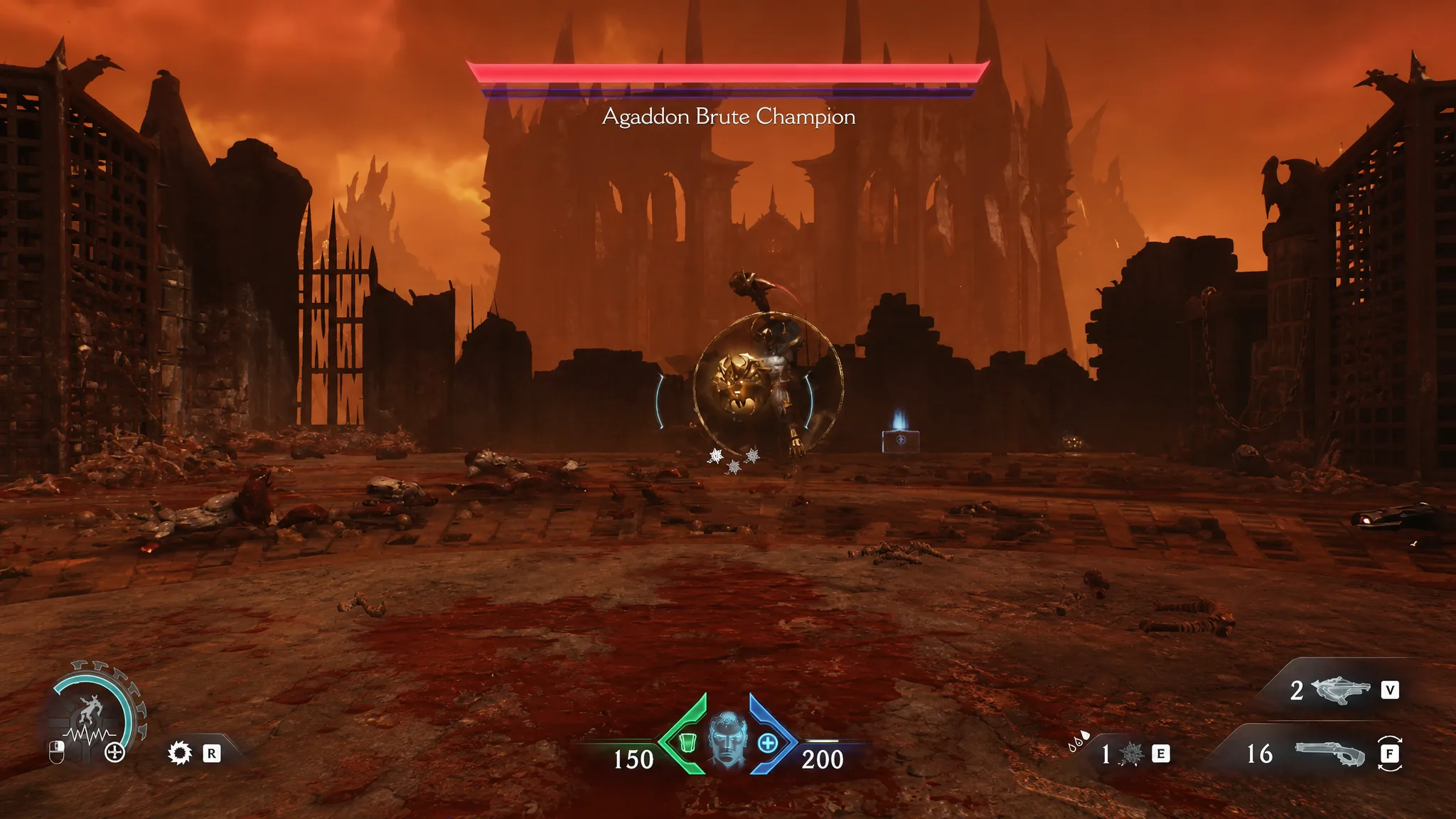 The Agaddon Brute Champion boss with its large shield
