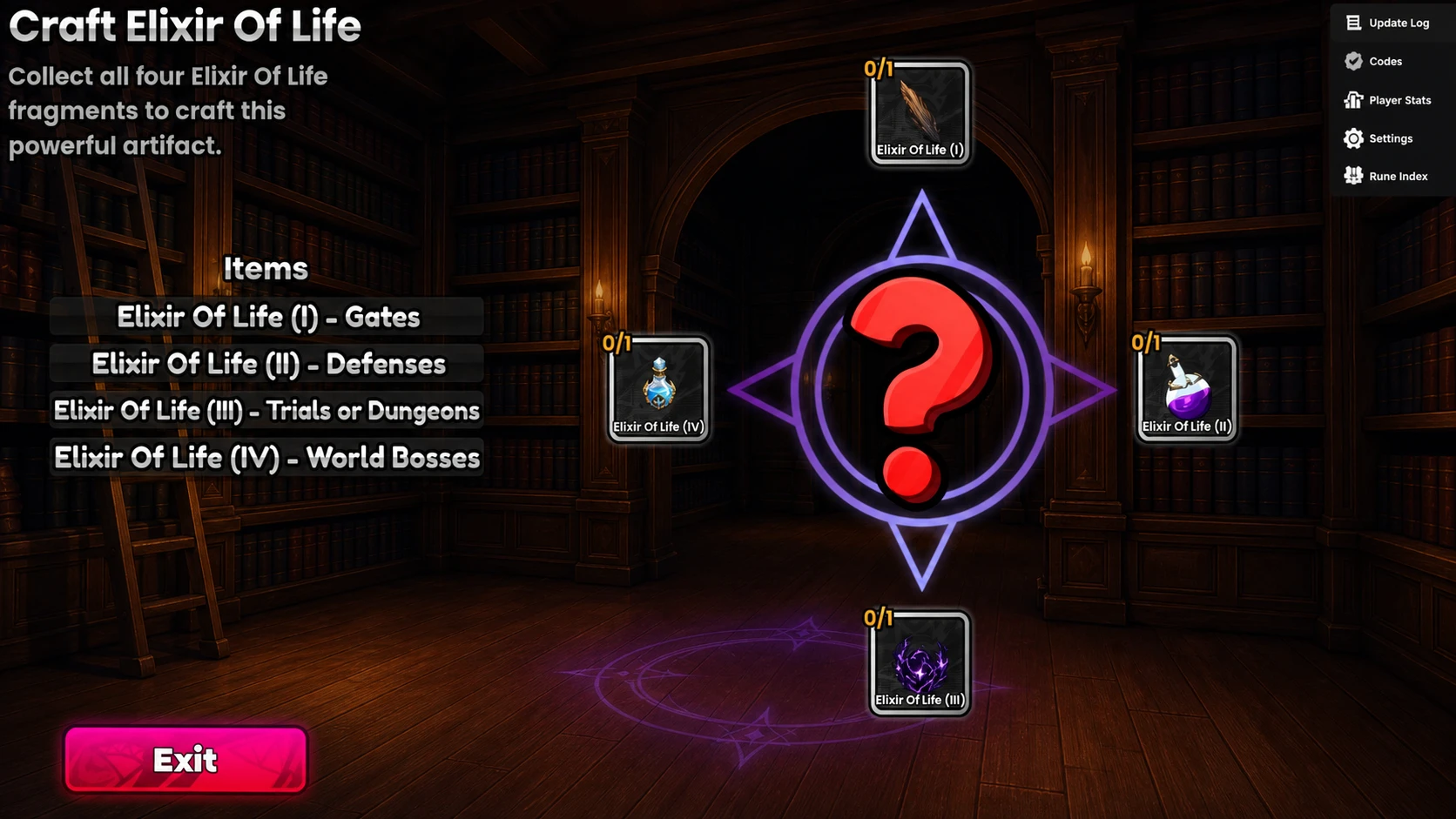 The Elixir of Life crafting menu in Anime Astral Simulator