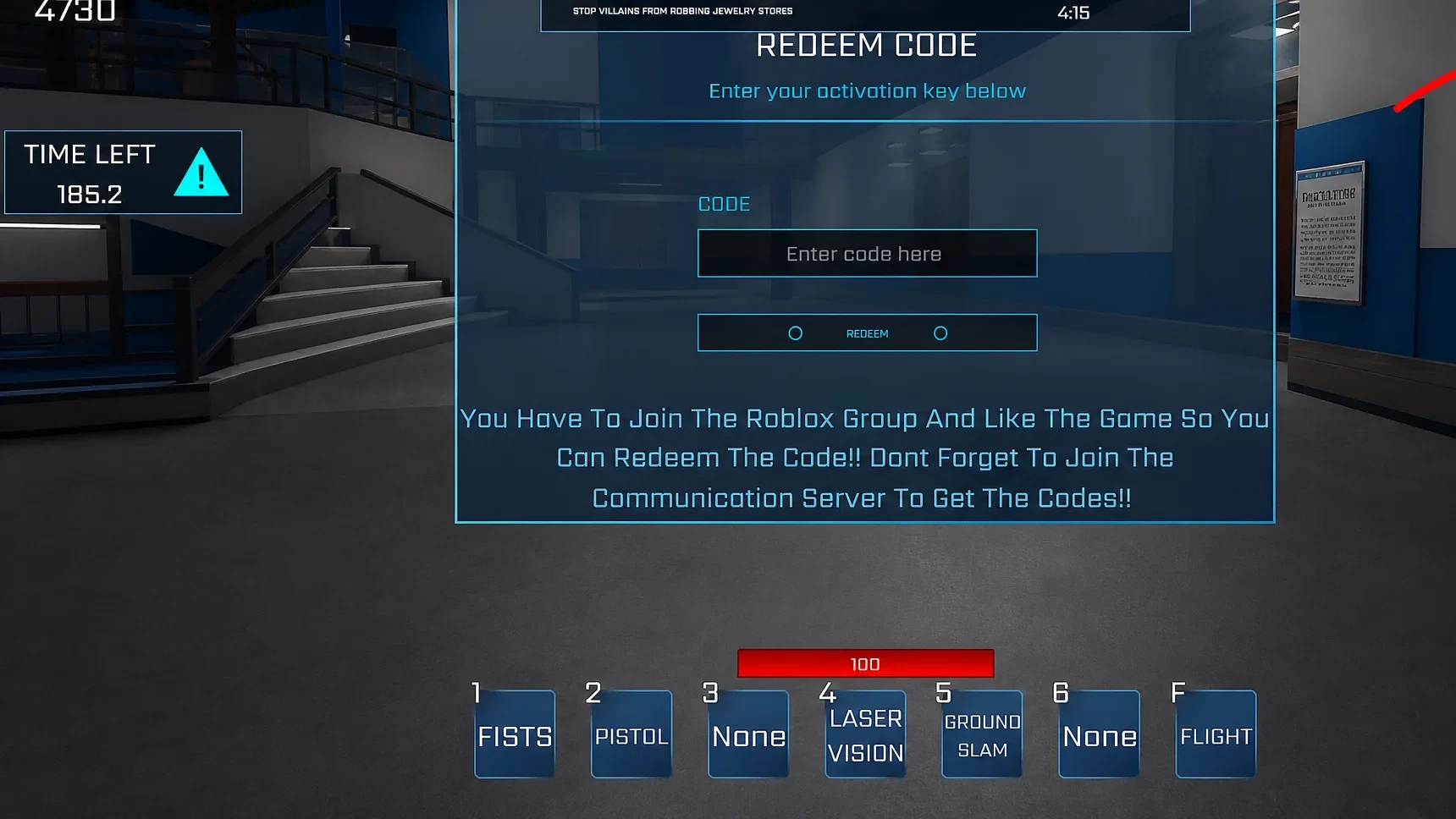 Roblox Era of Supes code redemption system