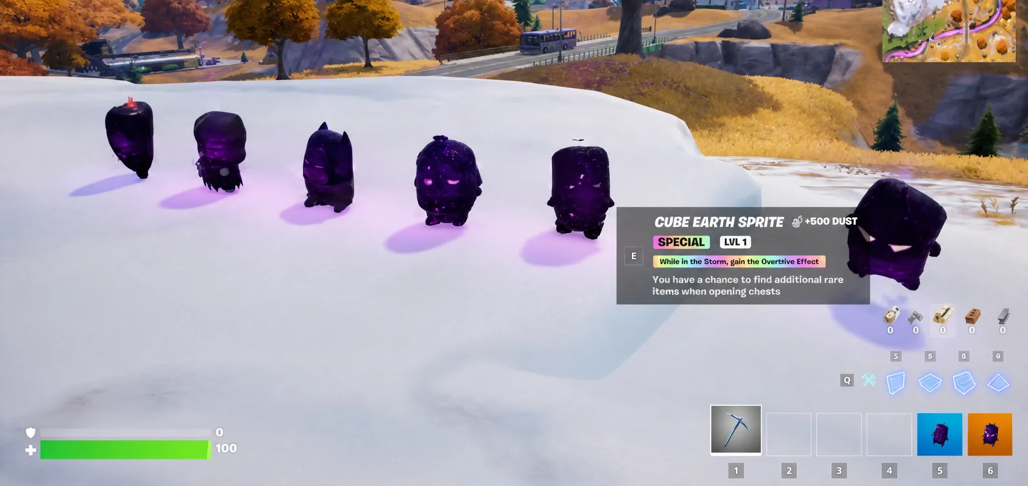 Fortnite player standing in front of all Cube Sprites in Chapter 7 Season 3