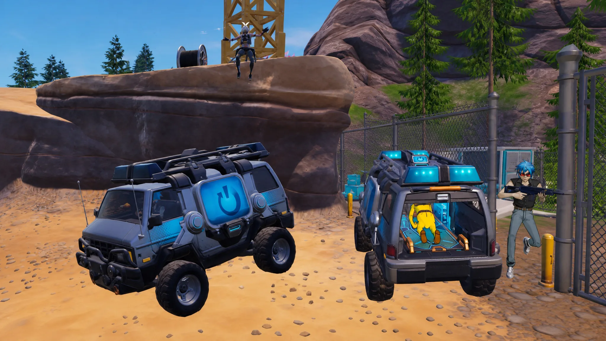 Fortnite player driving a Reboot Van and reviving teammate