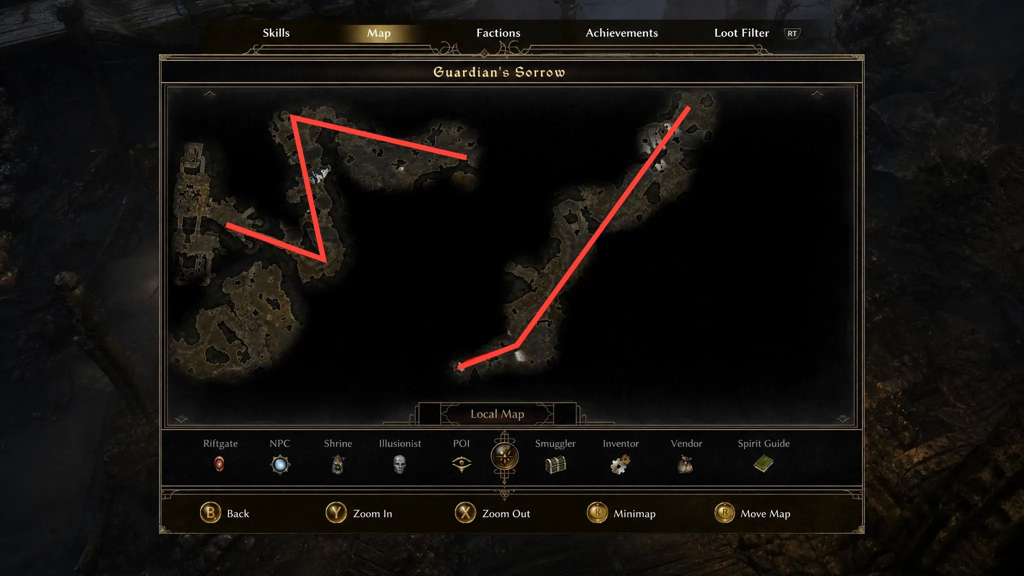 Route through the Fangs of Asterkarn region toward Guardian's Sorrow
