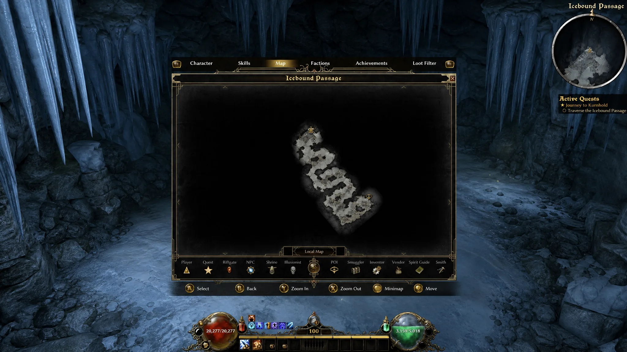 A snowy mountain path winding through a blizzard in Grim Dawn