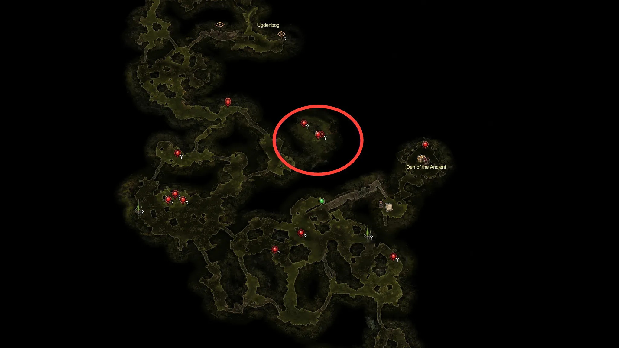 Location of Bargoll, the Mouldering Mound in Ugdenbog