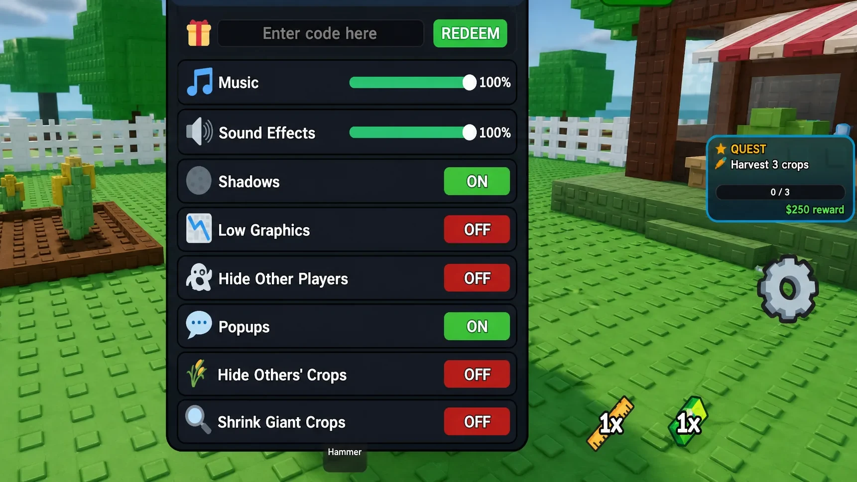 Arrow pointing to the Grow it RNG settings