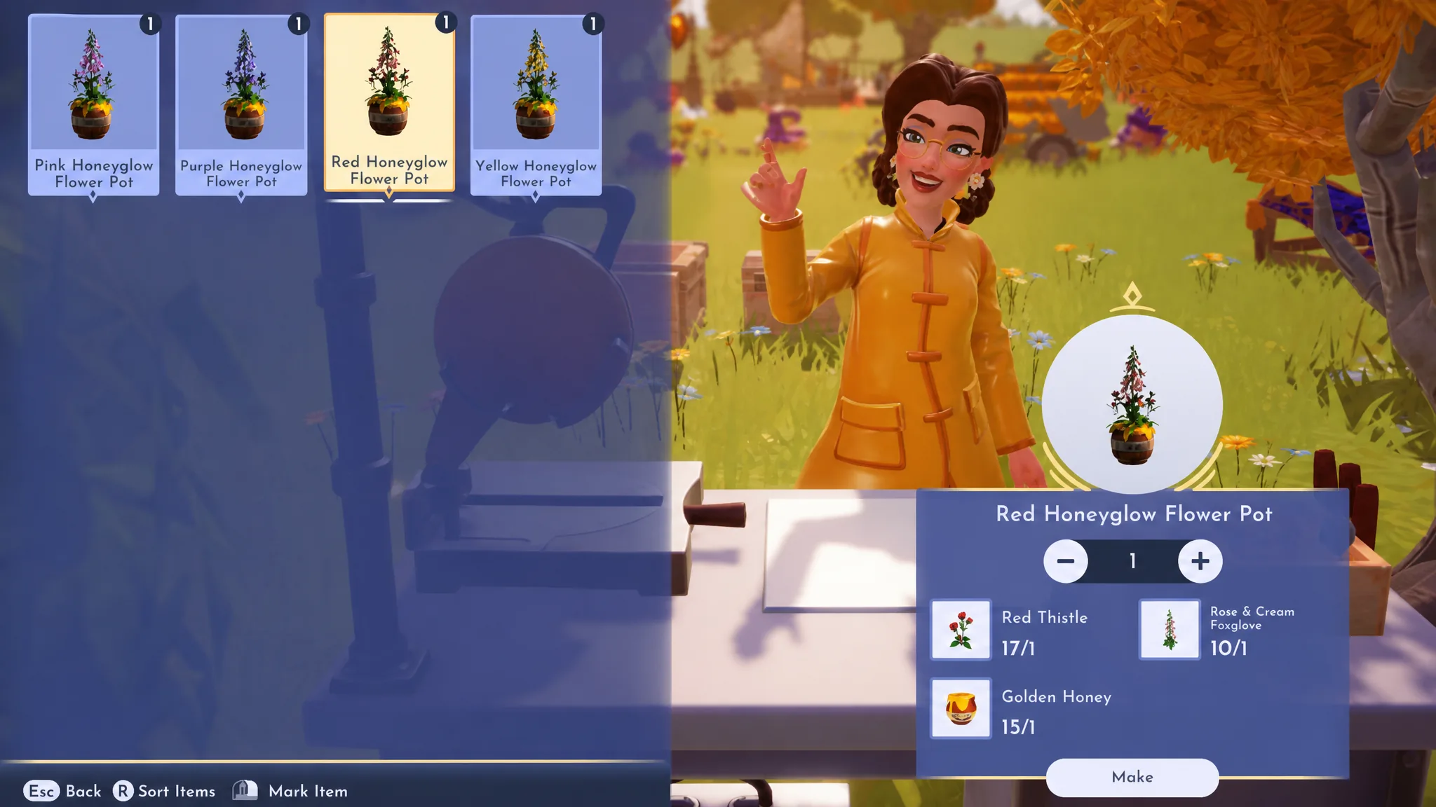 Crafting Honeyglow Flower Pot in disney dreamlight valley