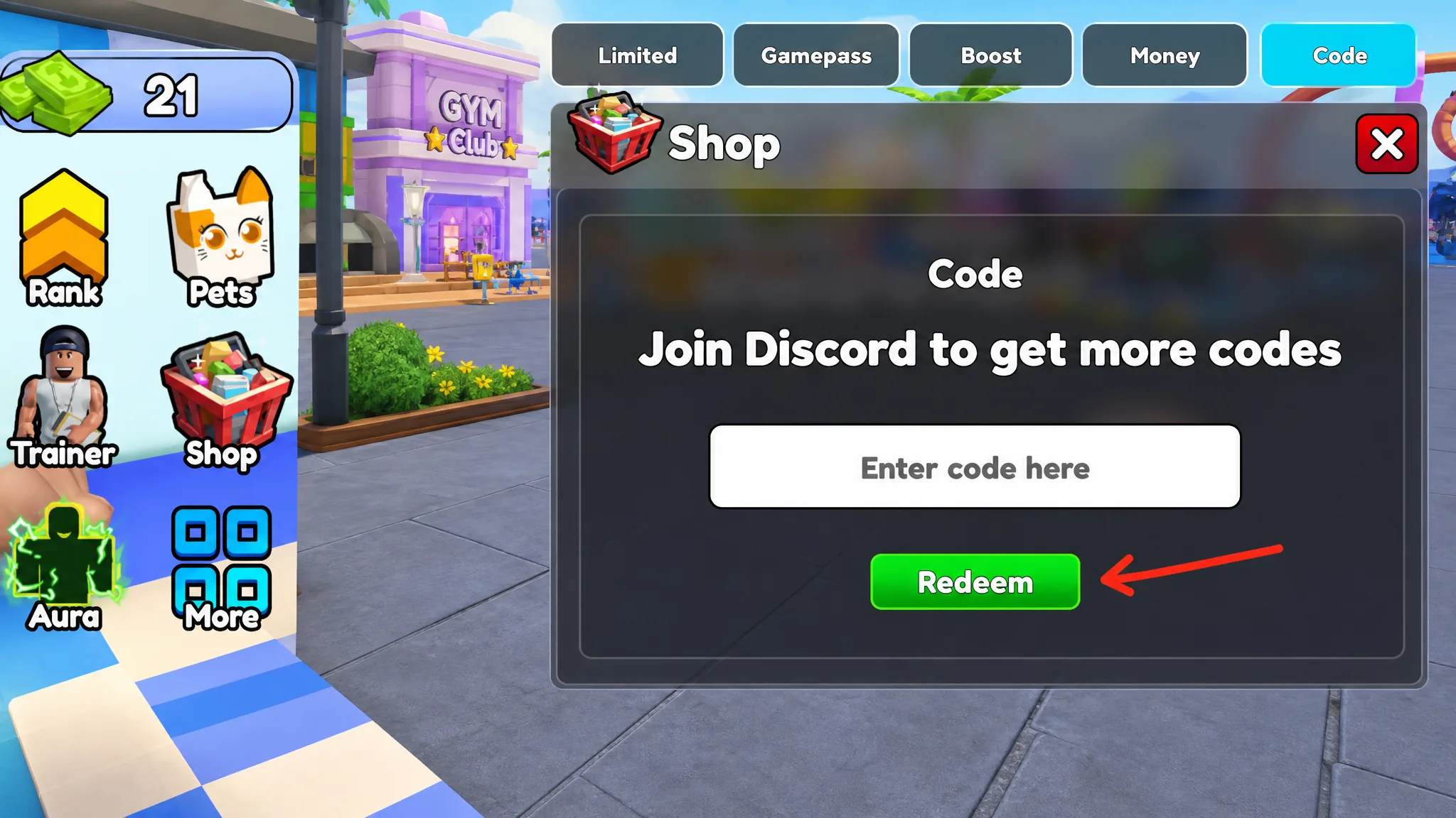 Redeem Gym Star Simulator codes steps