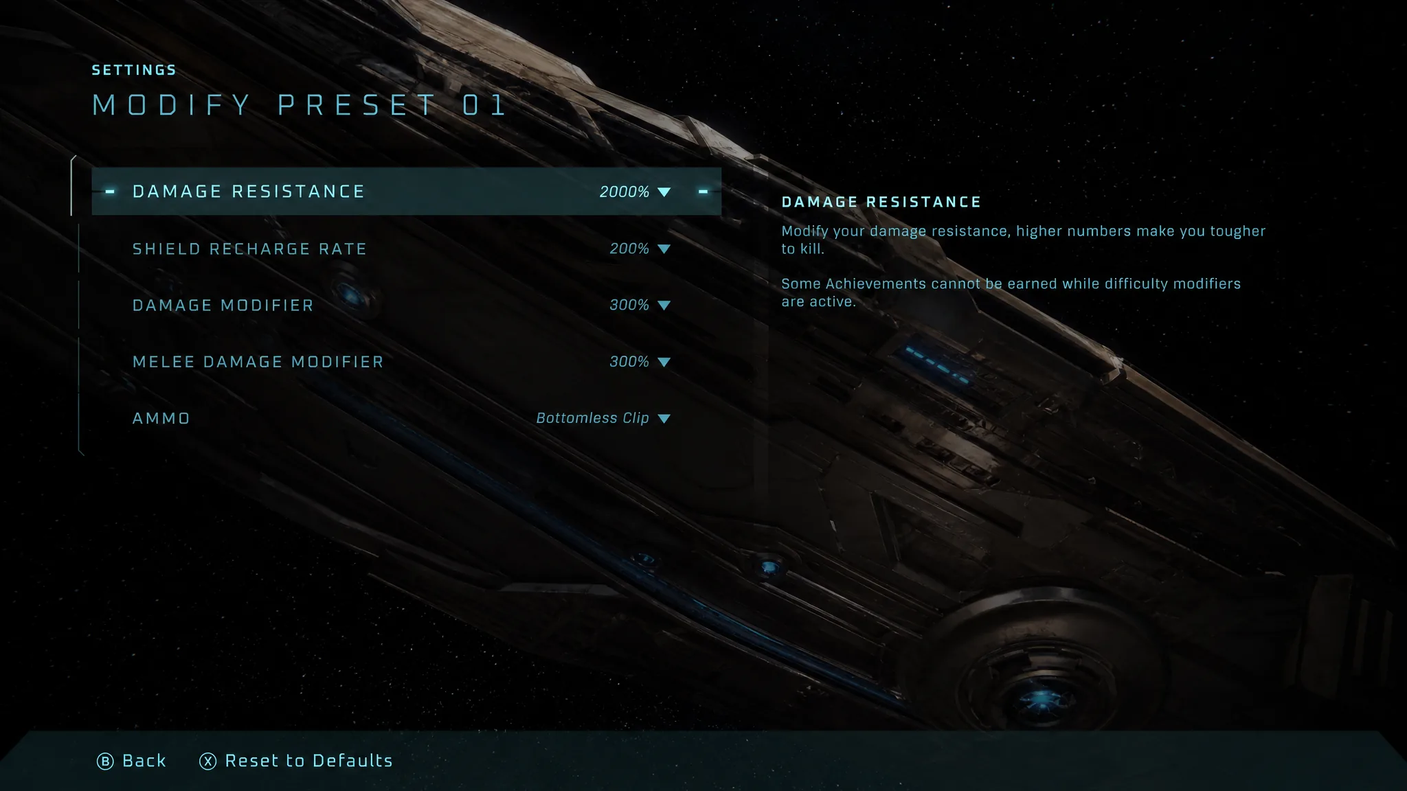 Adjusting the modifier preset values in Halo: Campaign Evolved