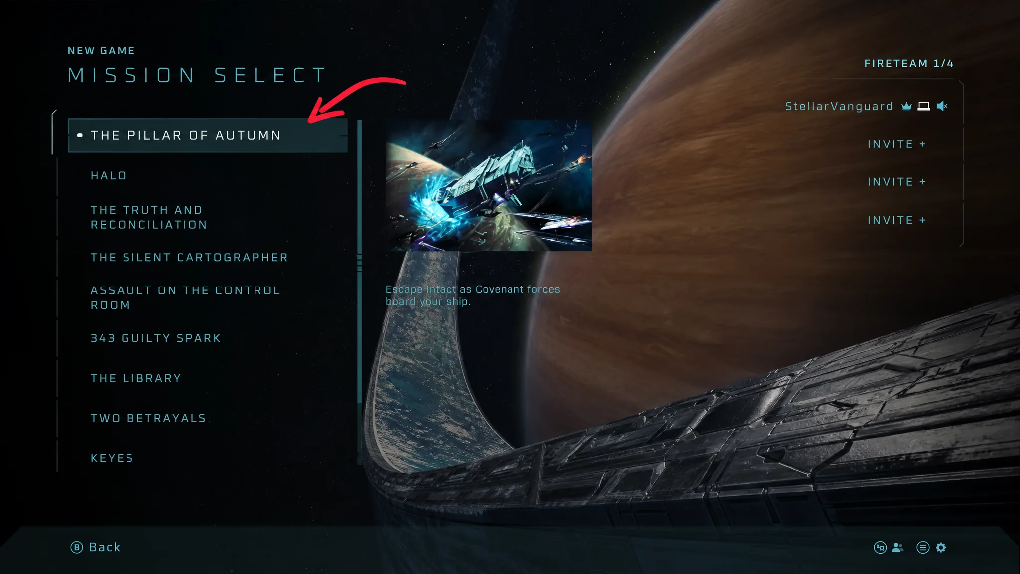 Mission select screen in Halo: Campaign Evolved LASO playlist