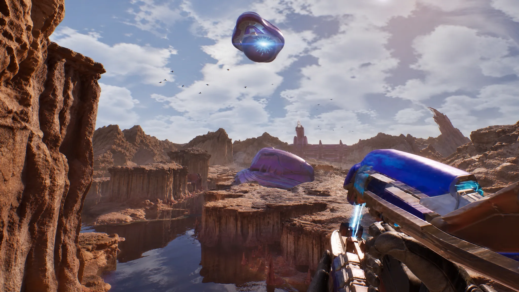 Master Chief following the Covenant signal through the cliffs