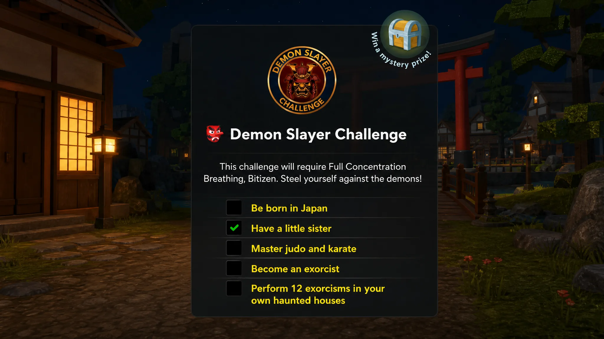 Demon slayer challenge goals in bitlife