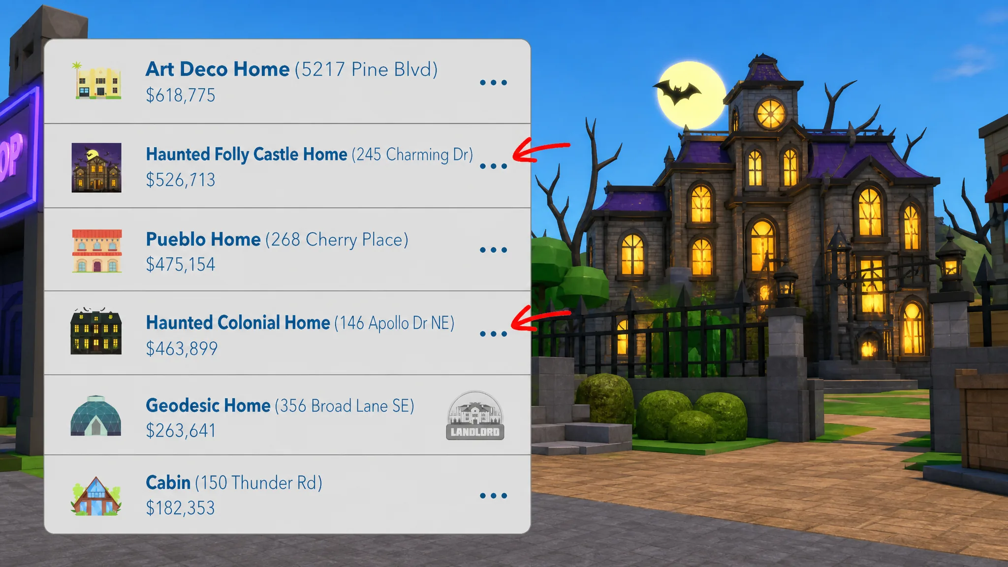 Haunted houses marked in bitlife