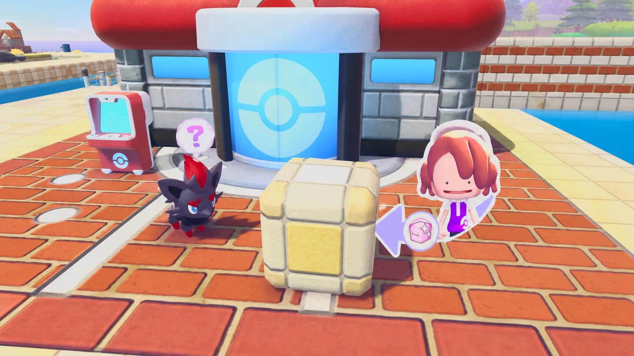 Ditto playing Hide-and-Sneak in Pokopia
