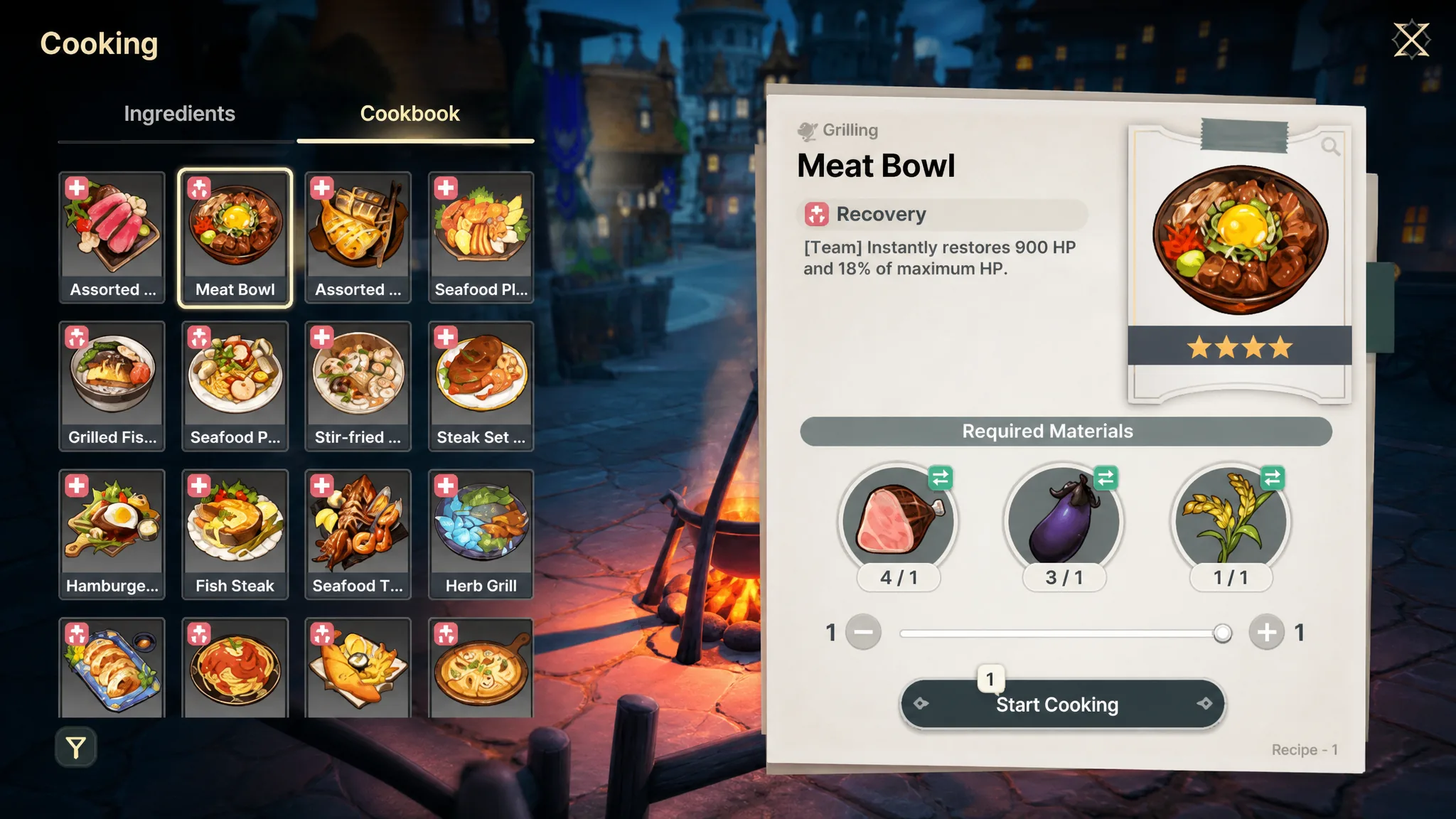 All grilling recipes in DragonSword: Awakening