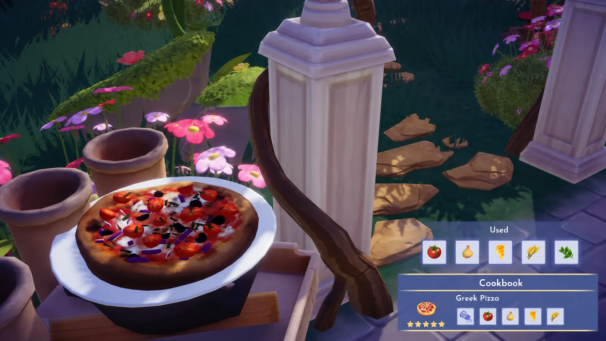 Cooking greek pizza in disney dreamlight valley