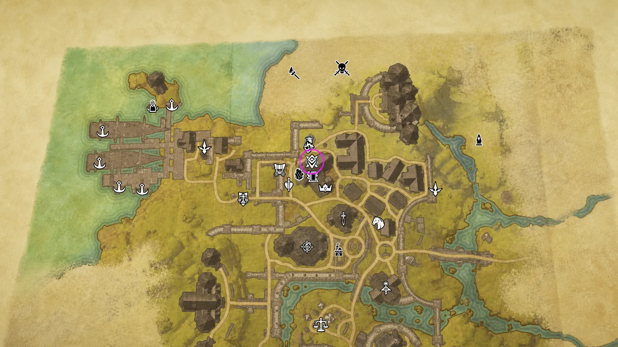 Map location south of Daggerfall's north Wayshrine where the search for Quen begins