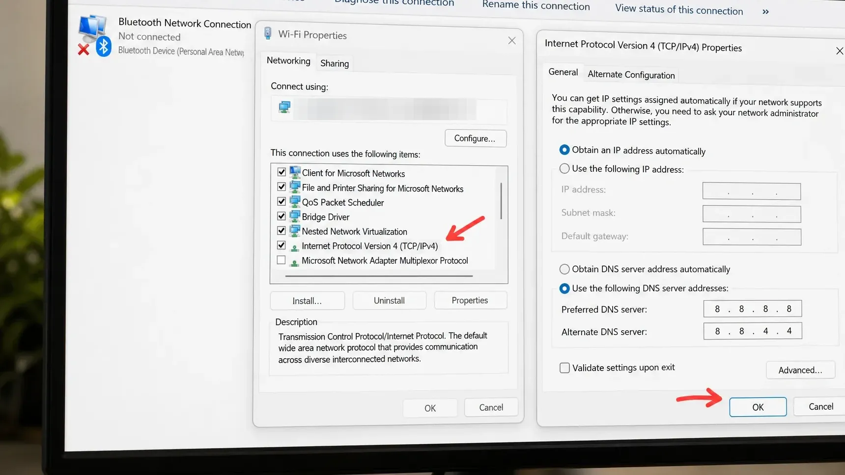 Change the internet protocol version properties