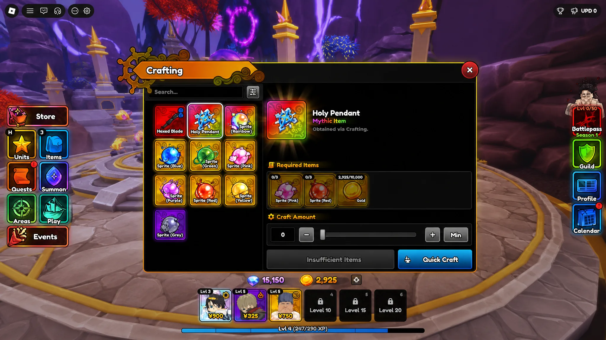 image showing the crafting menu in Anime Expeditions