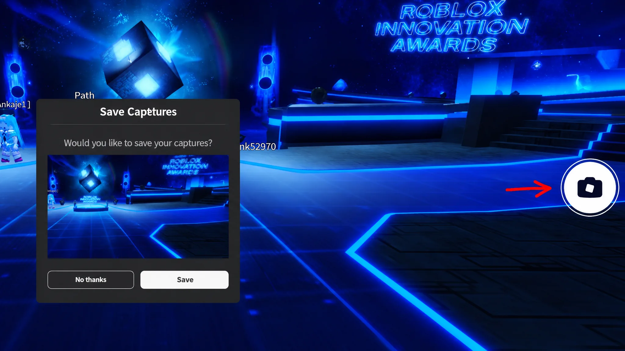 Capture button in Roblox Innovations Awards 2026 for free rewards